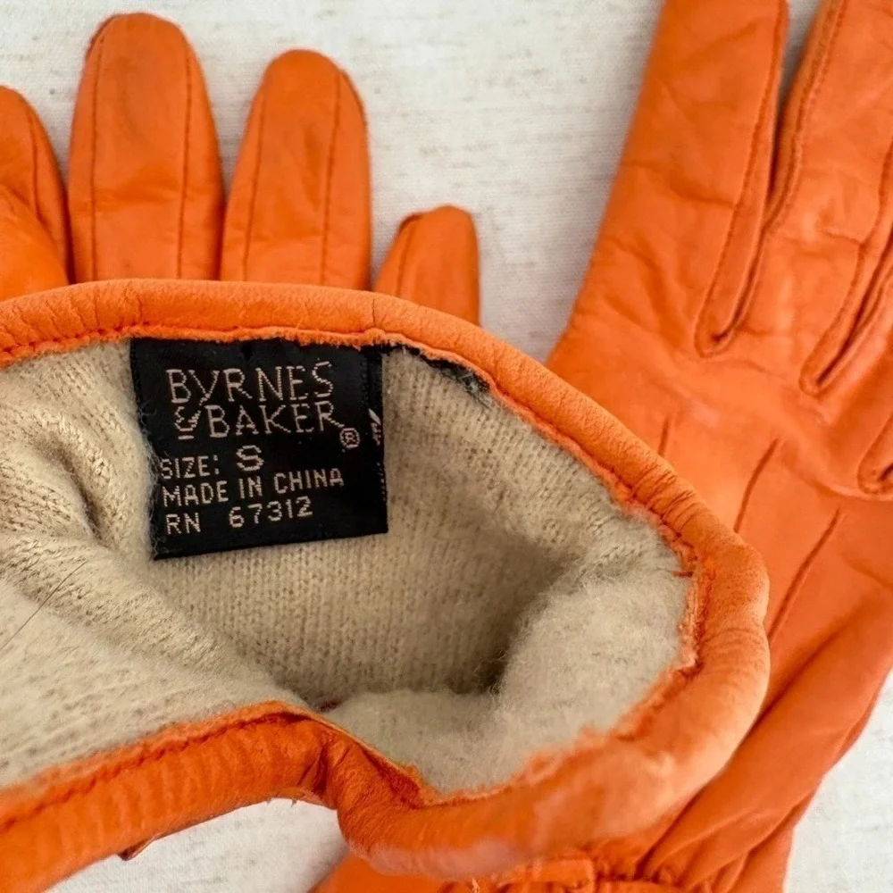 Byrnes & Baker Women's Vintage Leather Orange Driving Gloves Size Small‎